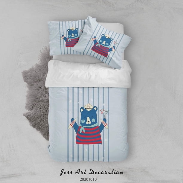 3D Cartoon Cute Animal Bear Capitán Funda nórdica Juego de cama Set Funda nórdica