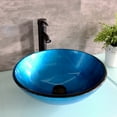 thumbnail image 4 of Wonline 36" White Bathroom Vanity Cabinet Round Vessel Blue Sink Glass Countertop/Mirror, 4 of 6