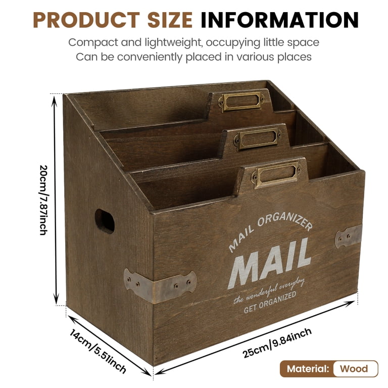 Keyohome Wooden Mail Organizer, 3-Compartment Brown photo 6