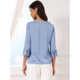 thumbnail image 3 of DARING DIVA Women's Satin Boat Neck 3/4 Sleeve Business Shirt XS Blue, 3 of 6