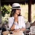 thumbnail image 2 of Women Straw Panama Hat Travel Fedora Beach Sun Hat Summer Wide Brim Straw Roll up Hat UPF 50+, 2 of 5
