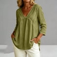 thumbnail image 1 of Neewe Women's Cotton Linen 3/4 Length Sleeve Tops V Neck Pleated T Shirts Loose Fit Blouses Casual Tees 2026 Fashion Clothes, 1 of 8