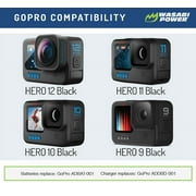Wasabi Power Battery (2-Pack) and Triple Charger for GoPro HERO12 Black, HERO11 Black, HERO10 Black & HERO9 Black