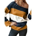 thumbnail image 5 of HUBERY Women Color Block Stripe Printed Side Split Crew Neck Long Sleeve Shirt, 5 of 6