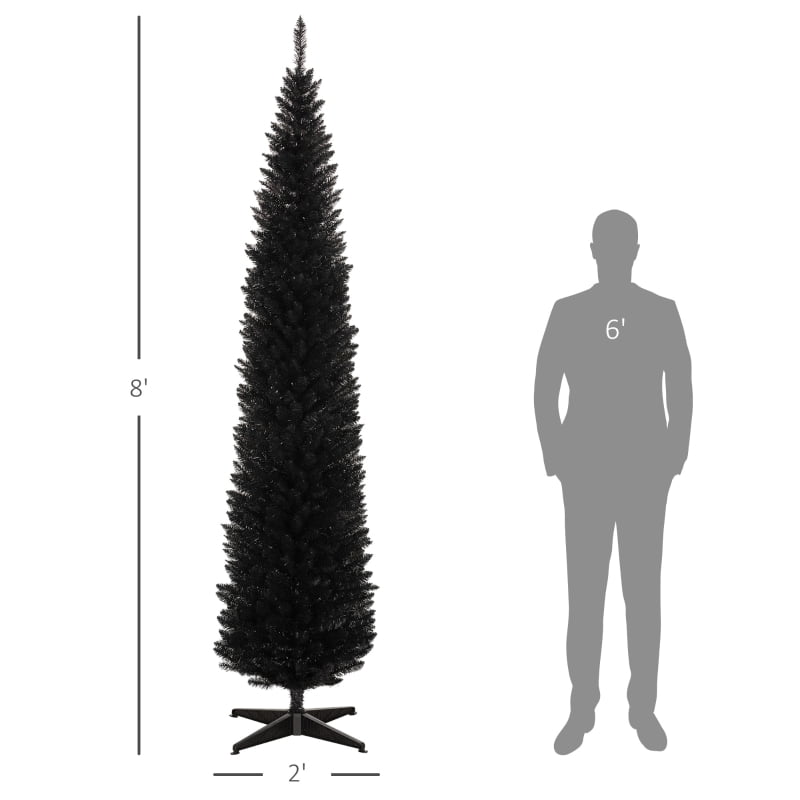 Alvantor Christmas Tree Unlit Pencil with 618 Tips, Slim Holiday Decor 21.75"x21.75"x96" 8ft Black