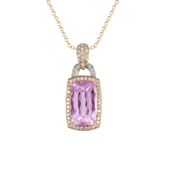 Harry Chad Enterprises 63056 17.75 CT Pink Cushion Cut Kunzite with Diamond Necklace Pendant