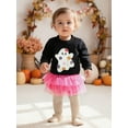 thumbnail image 5 of Toddler Baby Girl Halloween Outfit 1-6 Years Kids Ghost Embroidered Long Sleeve Sweatshirt Elastic Waist Tulle Skirt 2Pcs Cute Fall Clothes Set, 5 of 9