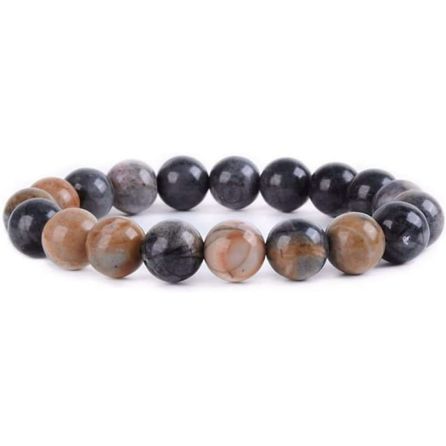 Bracelet Extensible Unisexe en Perles Rondes 10 mm en Jaspe Picasso Naturel