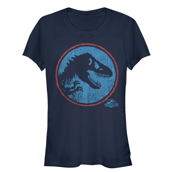 Junior's Jurassic World Retro T. Rex Circle  Graphic Tee Navy Blue 2X Large