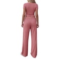 thumbnail image 5 of 2 Piece Sets for Women Summer 2026 Spring Solid Lounge Set Matching V Neck Tops - Wide Leg Pants Airport Travel Outfits Spring & Autumn Pink M, 5 of 6