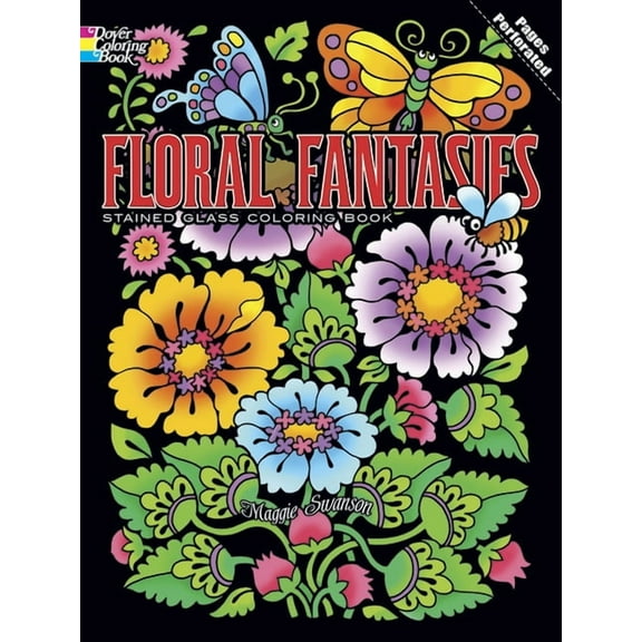 Dover Flower Coloring Books Floral Fantasies Stained Glass Coloring Book, (Paperback)