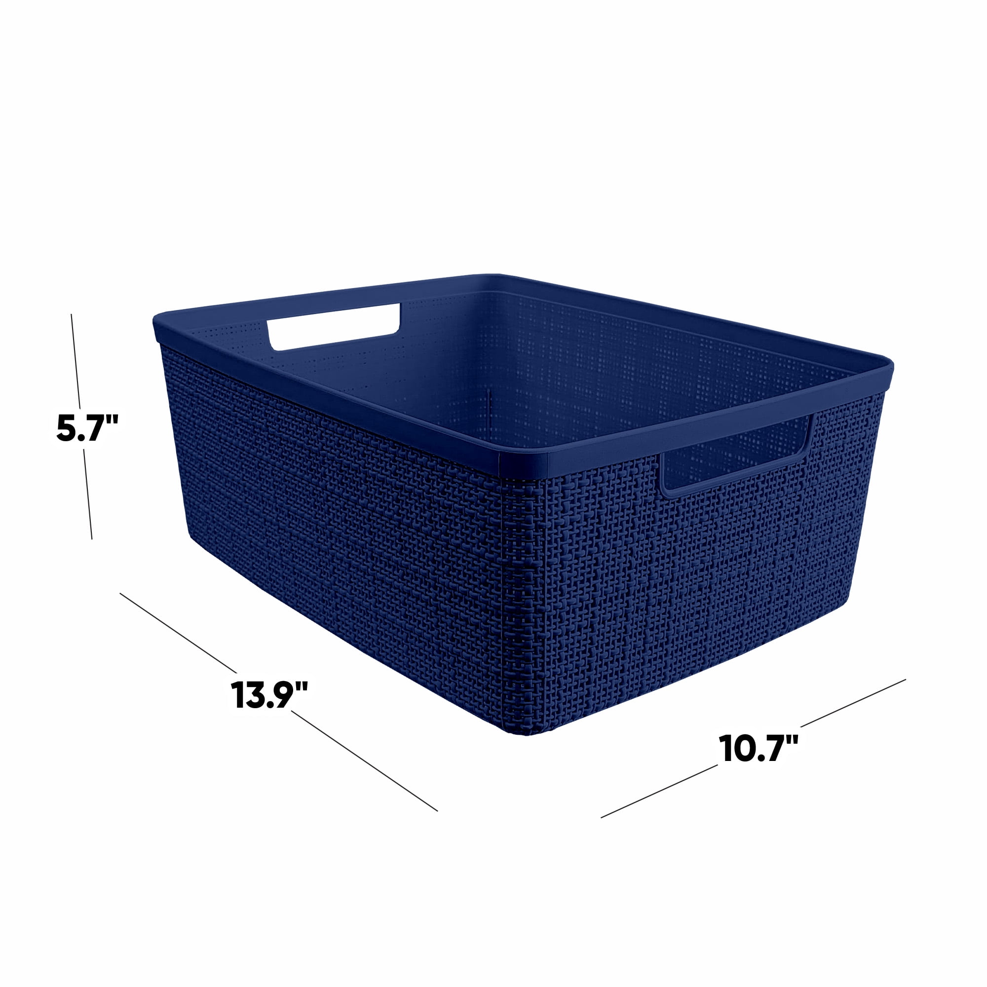 Curver Set of 6 Jute Basket Medium Durable Resin Organization and Storage Basket Bin, Blue