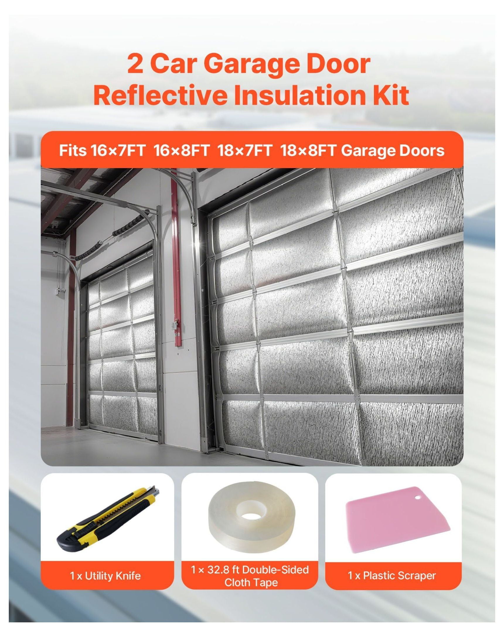 Garage Door Insulation Kit, 2 Car - Reflective Insulation Roll 6mm 24x18ft