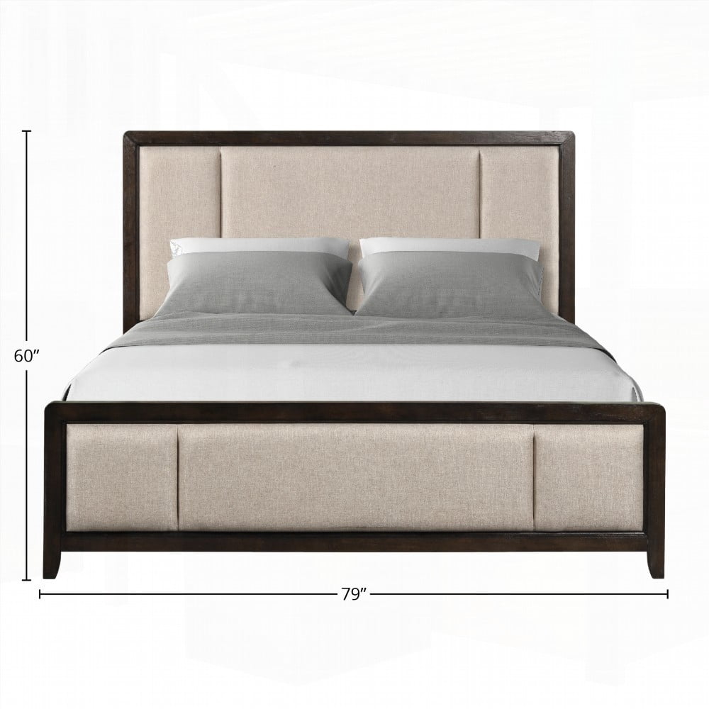 King Size Solid Wood Platform Bed Frame with Antique Brown Finish for Bedroom