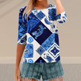 thumbnail image 7 of HLKJKLS Long Sleeve Shirts For Women Spring Print 3/4 Sleeve Round Neck Loose T Shirt Polyester Spandex Casual Fashion Blue S-3Xl, 7 of 7