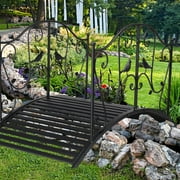 Winado Garden Bridge Decorative Footbridge Metal Arch with Bird Patterned Guardrails, Black 4FT
