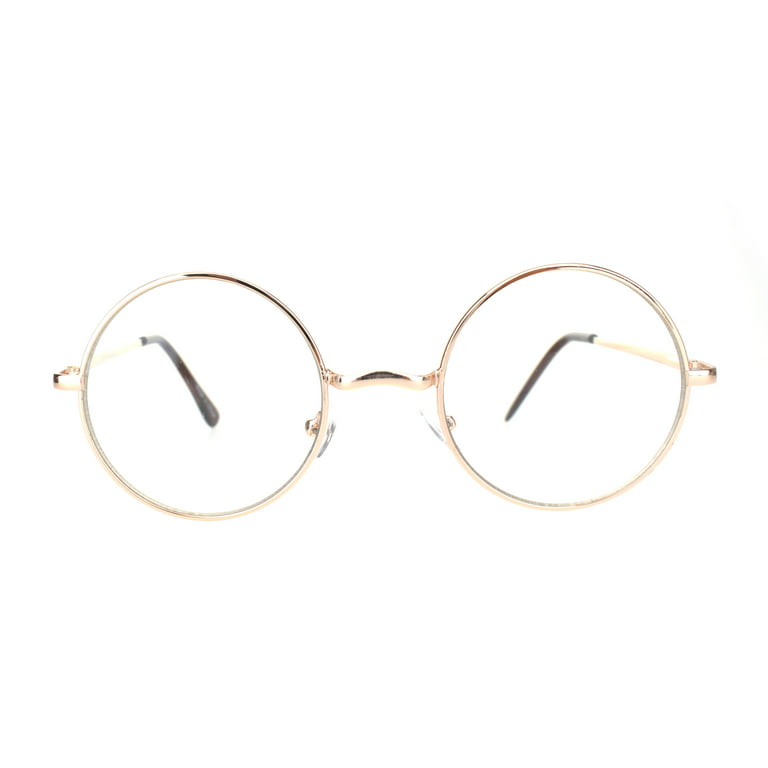 Mens Classic Hippie Round Circle Lens Hipster Metal Rim Eye Glasses Gold  Clear 