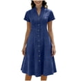thumbnail image 3 of TAGOLD Womens Short Sleeve V Neck Dress Solid Color Stylish Casual Summer Daily Outfit, 3 of 5