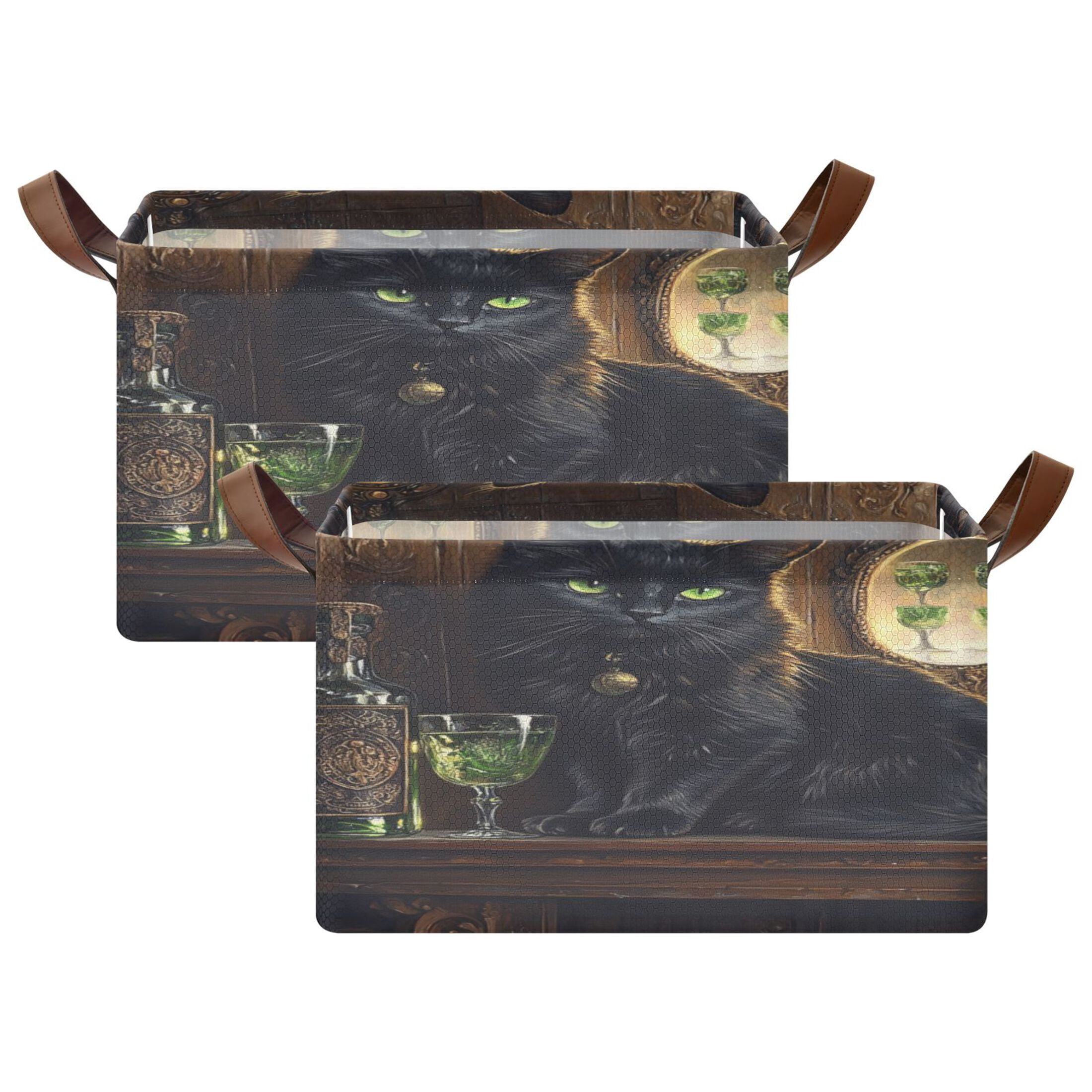 WOBOGO Black Cat with Absinthe Storage Basket 16.9×11.4×10in Collapsible Oversized with Metal Iron Frame Set of 1