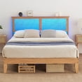 thumbnail image 1 of 2025 New Bed Frame with Natural Rattan Headboard, Platform Bed Frame with LED Lights and Storage, Wood Slats Support, Mattress Foundation, No Box Spring Needed, 1 of 6