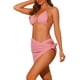 thumbnail image 4 of Conjuntos de bikini de 3 piezas para mujer, con halter, malla hueca y pareo, falda de playa, traje de baño grande en color rosa, 4 of 5