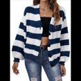 thumbnail image 3 of Cárdigan de Invierno A Rayas para Mujer, Larga, Botones, Frente Abierto, Punto Grueso, Abrigo Extragrande. Azul L, 3 of 10