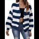 thumbnail image 3 of Cárdigan de Invierno A Rayas para Mujer, Larga, Botones, Frente Abierto, Punto Grueso, Abrigo Extragrande. Azul M, 3 of 10