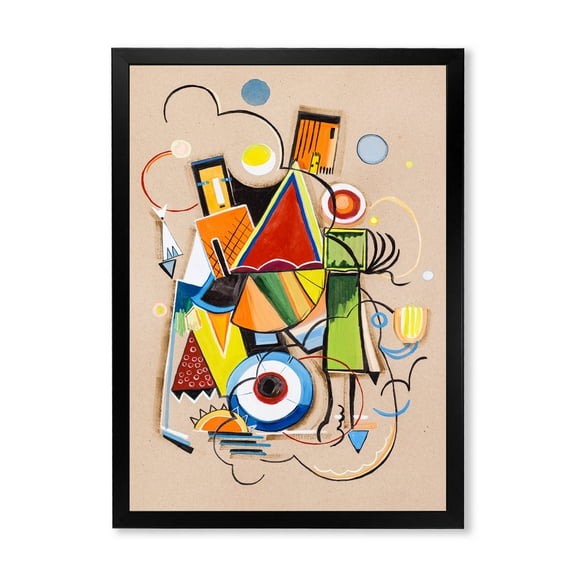 Designart 'Abstract Compositions Of Colored Geometric I' Modern Framed Art Print