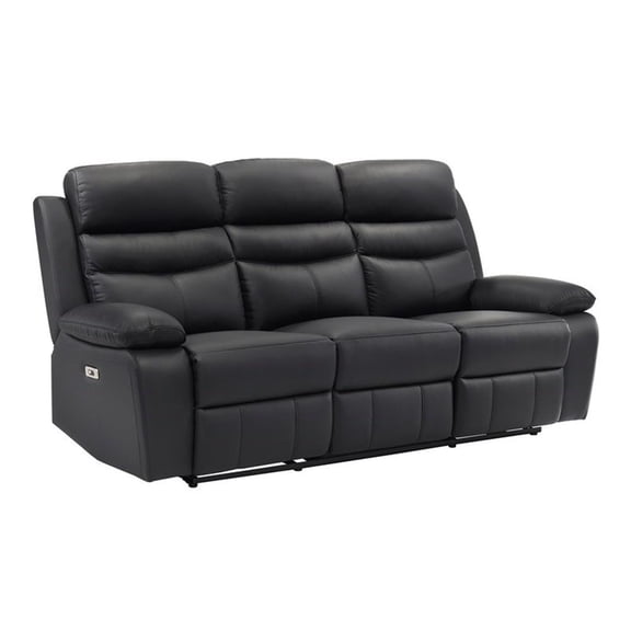Lexicon Hancock Leather Power Double Reclining Sofa in Black