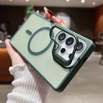 Design for Samsung Galaxy S24 FE Magnetic Case,With Contractible Metal Camera Ring Stand,Shockproof Heavy Duty Translucent Skinfeel Ultra Slim Phone Case For Samsung Galaxy S24 FE,Darkgreen