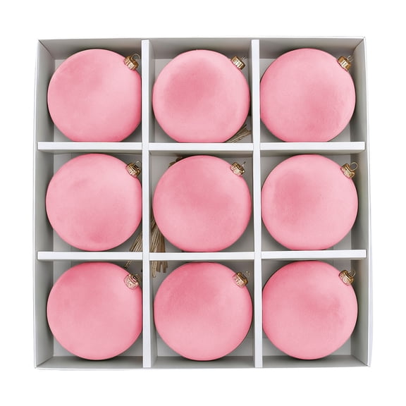 3.15 Inch Velvet Christmas Tree Ornaments 9 Pack, Flocked Soft Baubles for Holiday Indoor Decor, Shatterproof Velvety Christmas Balls for Xmas Tree Home Party Decoration Use, Pink
