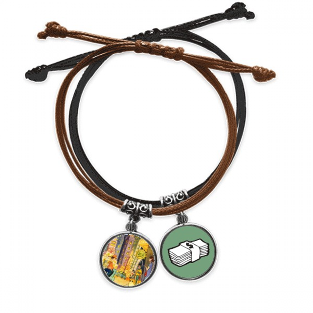 Pintura acuarela miaoji Cat City Town Pulsera Cuerda Mano Cadena Cuero Dinero Pulsera Unbranded M