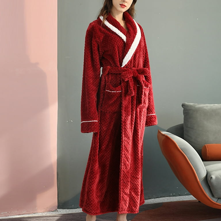 Long Robes for Women Winter Fleece Warm Couple Bathrobe Nightgown Fluffy  Super Soft Sleepwear Cozy Shower Spa Robe Ladies Clothes