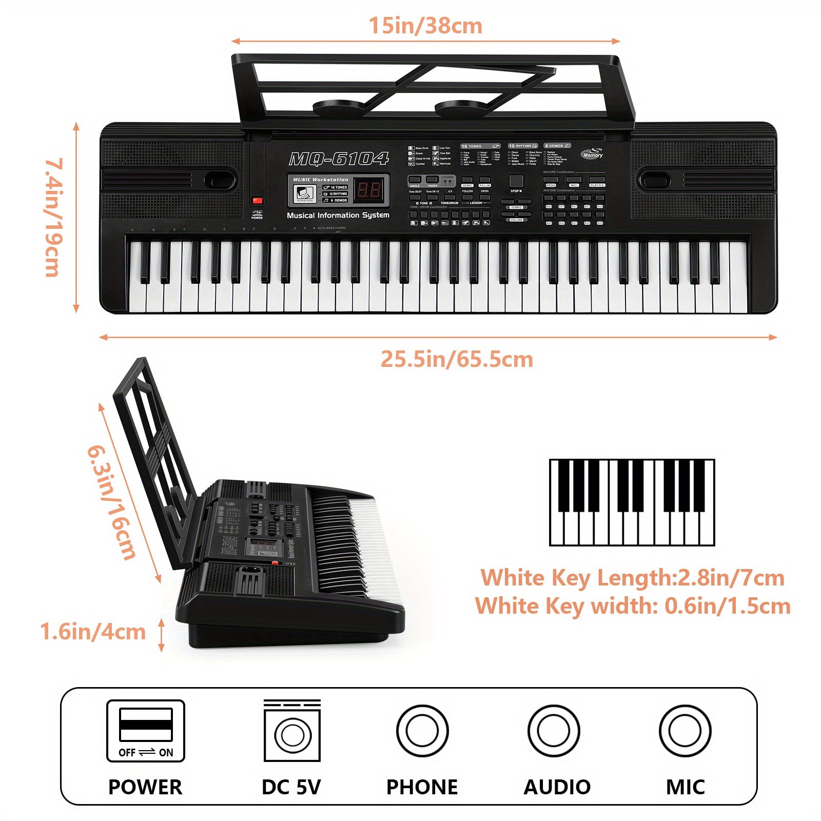 Fanruina 61 Key Portable Keyboard Piano for Beginners with Built in Speakers Teaching Mode Microphone and Music Stand 25.5 Inch Electric Piano