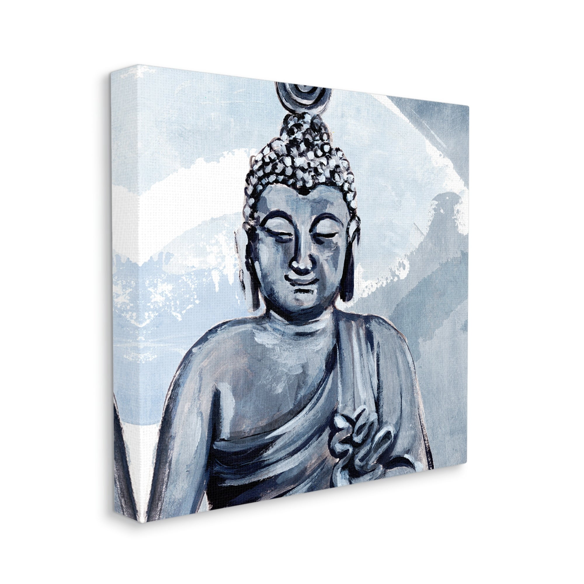 Stupell Industries Tranquil Smile Buddha Portrait Soft Blue Abstract Pattern, 30 x 30,Design by Annie Warren