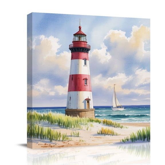 Canvas Wall Art, Beach Lighthouse Framed Canvas Prints for Bathroom Desk, Coastal Ocean Ship Sky Oil Painting Small Gallery Wrapped Wall Decor for Home Office, Gifts, 8"x8" Ship Next Day