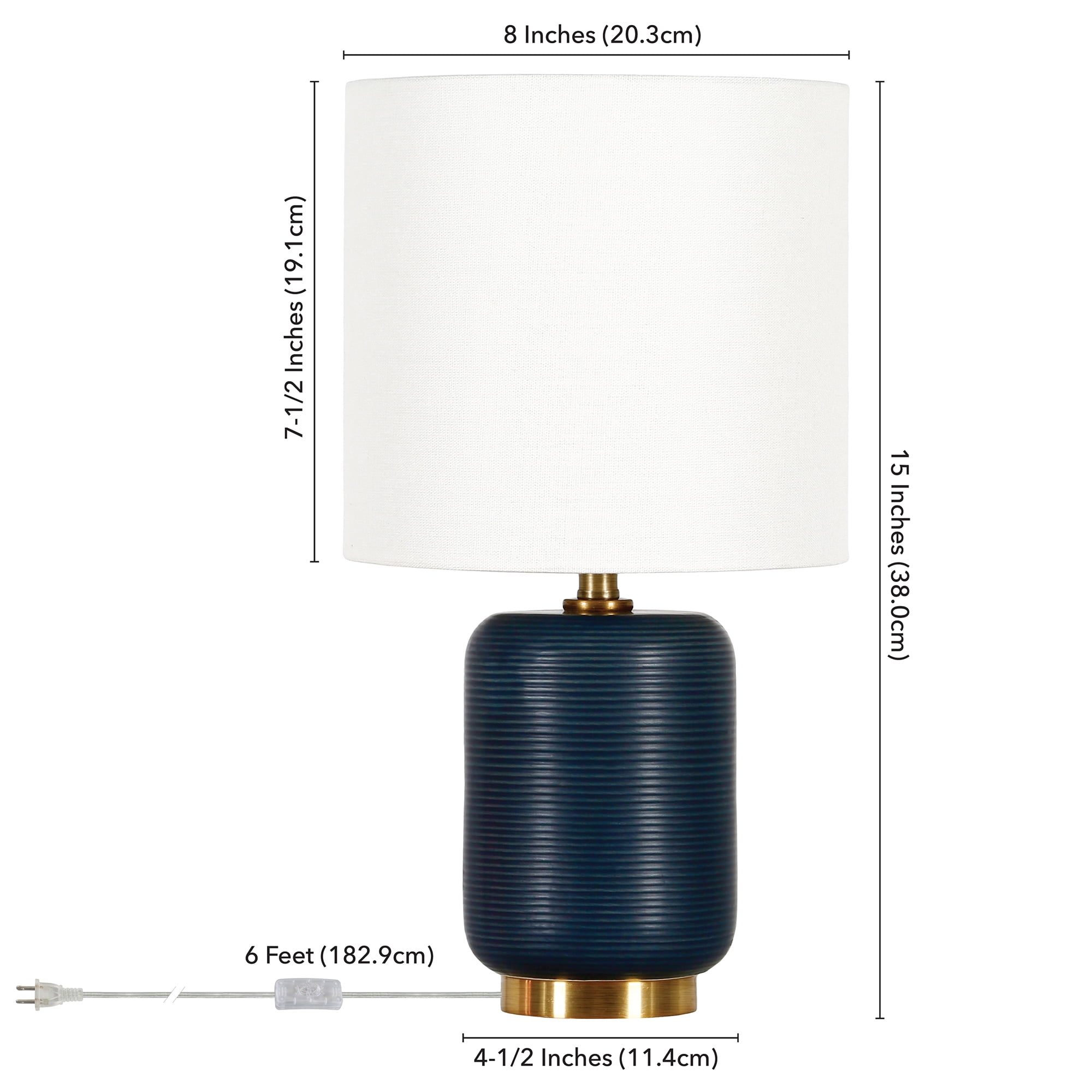 Evelyn&Zoe 15" Retro Ceramic Mini Lamp with White Drum Linen Shade
