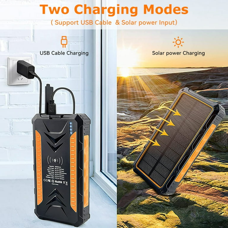 Power-Bank-Solar-Charger - Cargador portátil de 42800 mAh, banco de energía  solar, batería externa 5V3.1A Qc 3.0 cargador rápido linterna súper