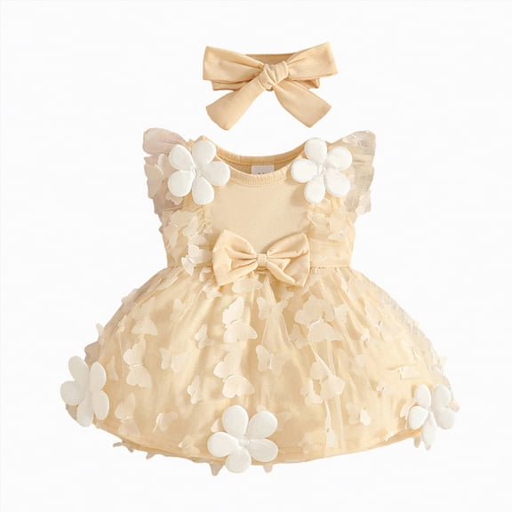 NOLDARES Toddler Sleeveless Dress Girls Ruffle Tulle Dresses Cute Summer Party Princess Sundress for 2-7Y(Beige,3-6 Months)
