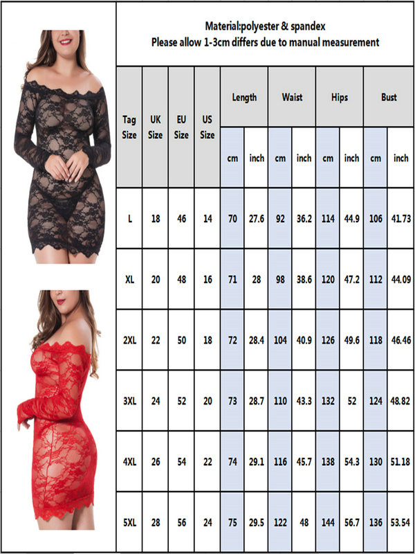 DYMADE Women's Plus size Lace Sexy Lingerie Nightwear Valentines Gift ...