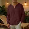 thumbnail image 2 of Men's Summer T-Shirt Cotton Linen Hippie Shirt V-Neck Lazy Beach Yoga Top Size 4XL Wine, 2 of 8