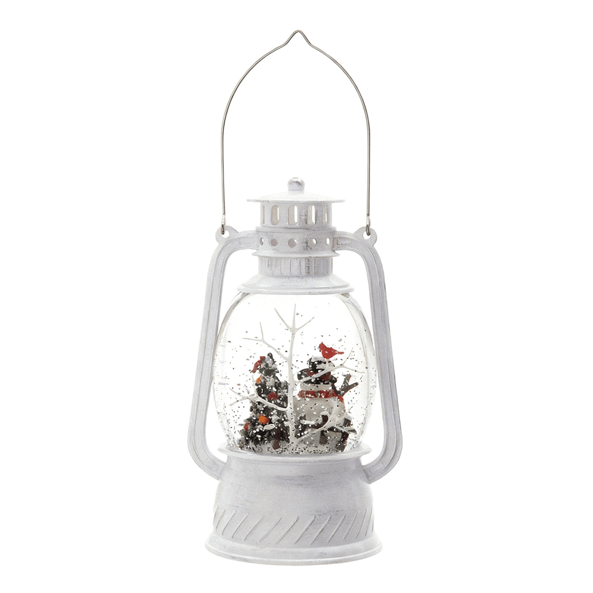 Lighted White Spinning Lantern Christmas Decor with Snowman and Tree 6 Hour Timer Plastic Polyresin Tabletop Holiday Accent