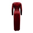 thumbnail image 6 of BRGZLK Women Cowl Neck Maxi Dress Gown Fall Satin Long Sleeve Pleated Fitted Waist Elegant Slit Bridesmaid Dresses Wedding Guest Dress Formal Evening Party Gown 1#Wine S, 6 of 7