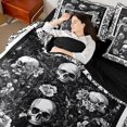 thumbnail image 4 of Homewish Spooky Skull Skeleton 7-Piece Twin Bedding,Hipple Damask Floral Bedding Comforter Set,Halloween Bed Set,Black Reversible, 4 of 8