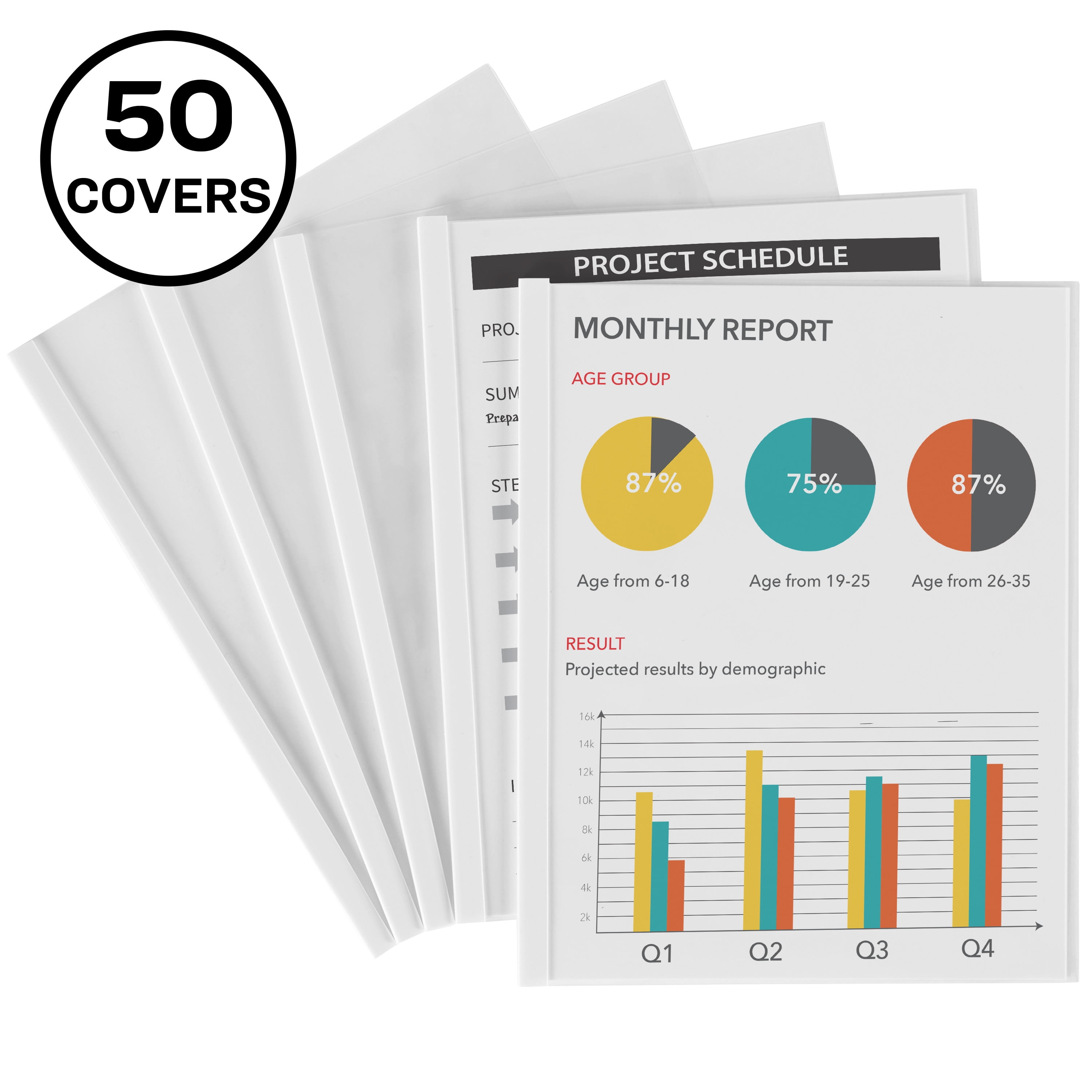 Avery Clear Report Covers with Sliding Bars, White Binding Bars, Holds up to 20 Sheets, 50 Report Covers (47710)