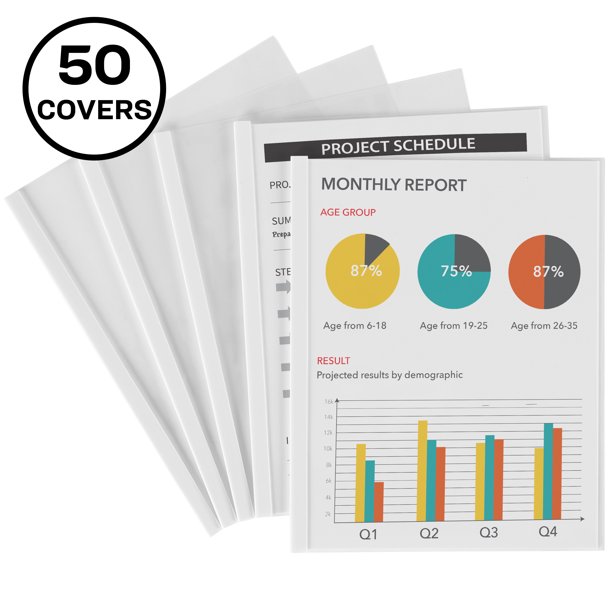 Avery Clear Report Covers with Sliding Bars, White Binding Bars, Holds