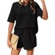 thumbnail image 3 of Trajes De Dos Piezas Conjuntos de pantalones cortos sueltos para mujer, camisetas y pantalones cortos con mangas de murciélago, conjunto de pantalones elásticos Cgtredaw Negro L para Mujer, 3 of 7
