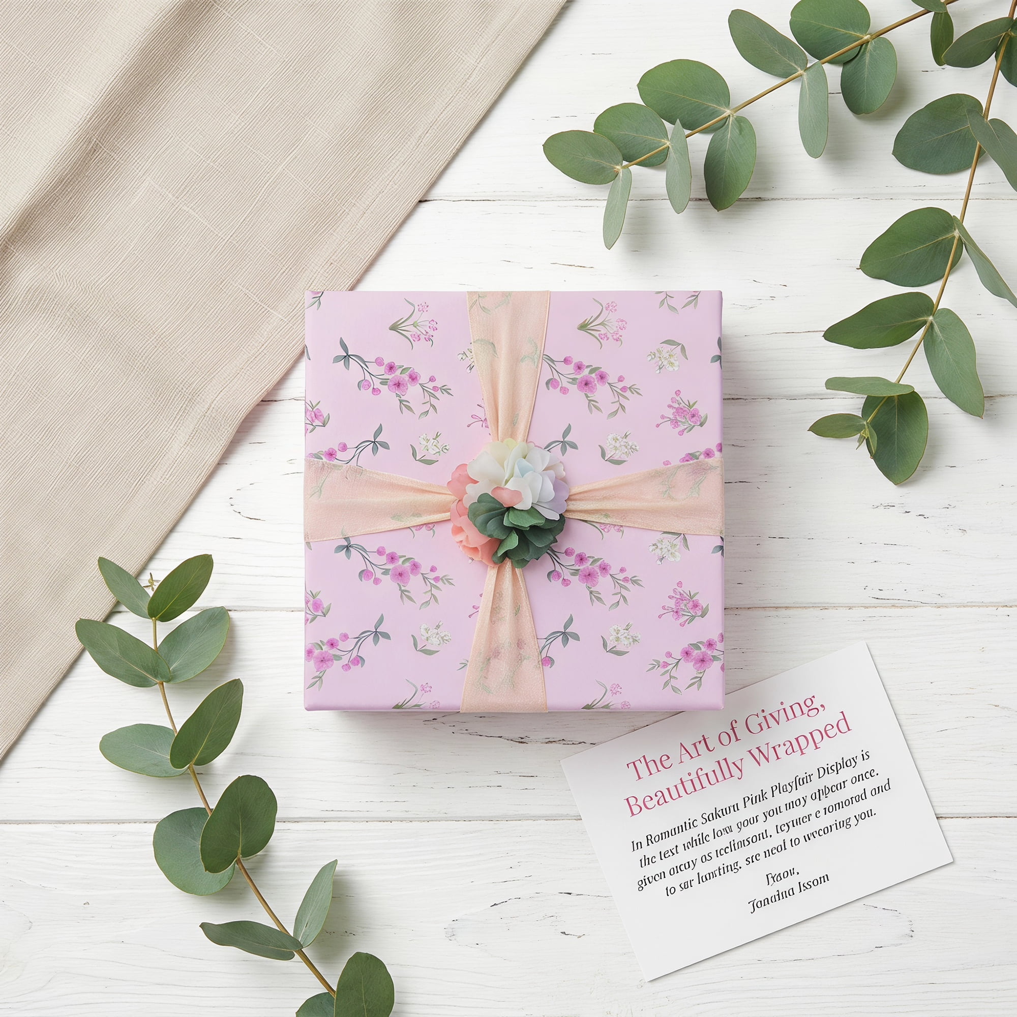 Unique Bargains Elegant Rigid Present Gift Box with Printed Ribbon Pink 7.5"x7.5"x3.1"