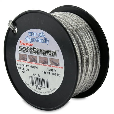 SuperSoftstrand Size 8 -125-Feet Picture Wire Vinyl Coated Stranded Stainless Steel
