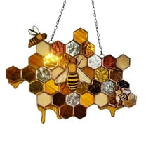 Wofedyo Home & Kitchen Bee Honeycomb Honey Hanging Honeycomb Wall Hanging Suncatcher Stained Glass Indoor Outdoor Hanging Art Ornament For Yard Garden Ornament